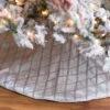 48" Silver Sparkling Criss-Cross Trim Silk Christmas Tree Skirt