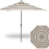 11' Collar Tilt Market Bronze Frame Black Latte Stripe Canopy Umbrella