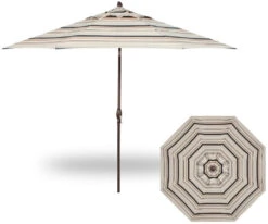 11' Collar Tilt Market Bronze Frame Black Latte Stripe Canopy Umbrella
