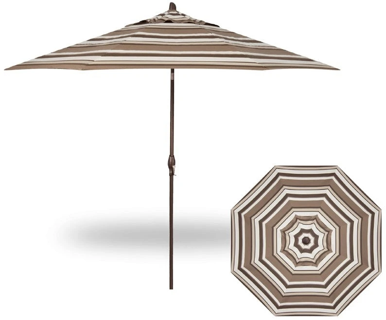11' Auto Tilt Market Bronze Frame Sahara Stripe Canopy Umbrella 1 11' Auto Tilt Market Bronze Frame Sahara Stripe Canopy Umbrella