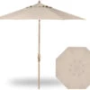 9' Auto Tilt Market Champagne Frame Champagne Linen Canopy Umbrella Thin Pole