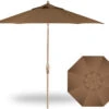 9' Auto Tilt Market Champagne Frame Toffee Canopy Umbrella Thin Pole