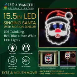 15.5" Singing Santa LED Decoration With Motion Sensor