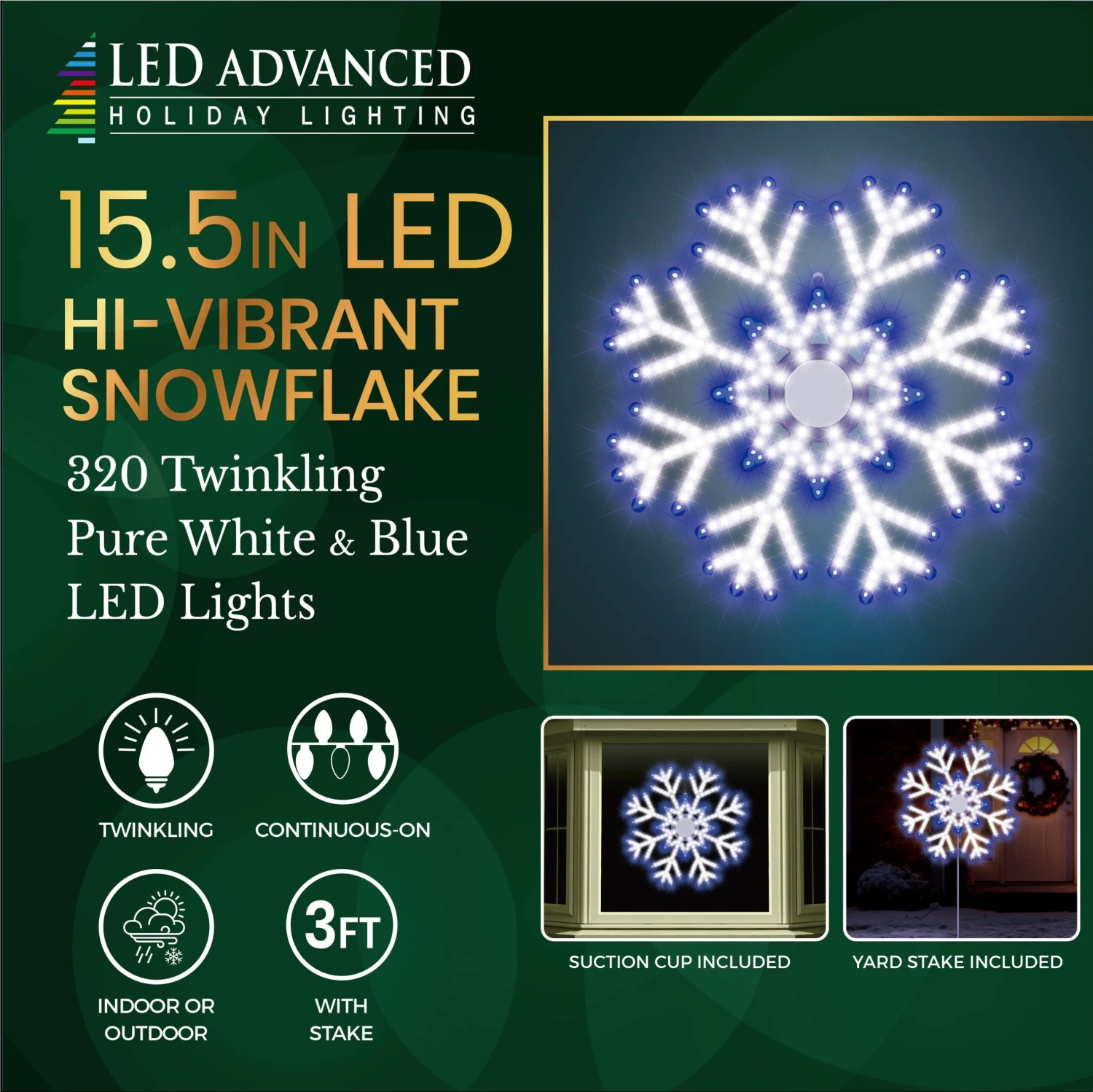 15.5" LED Hi-Vibrant Snowflake Decoration 1 15.5" LED Hi-Vibrant Snowflake Decoration