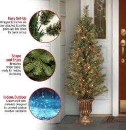 4' Classic Spruce Entrance Tree With Cones, Glitter, Red Berries, Silver Bristle And 100 Clear Lights In Decorative Urn -Courtyard Home Furnishings Store 041058 3