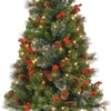 4' Classic Spruce Entrance Tree With Cones, Glitter, Red Berries, Silver Bristle And 100 Clear Lights In Decorative Urn