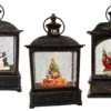 8.25" Battery-Operated Antique Bronze Spinning Water Globe Lantern With Holiday Scene
