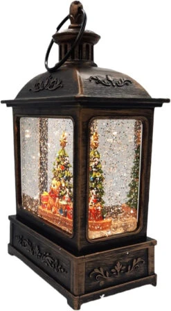 8.25" Battery-Operated Antique Bronze Spinning Water Globe Lantern With Holiday Scene -Courtyard Home Furnishings Store 088270 8