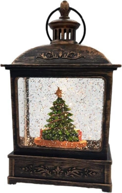 8.25" Battery-Operated Antique Bronze Spinning Water Globe Lantern With Holiday Scene -Courtyard Home Furnishings Store 088270 9