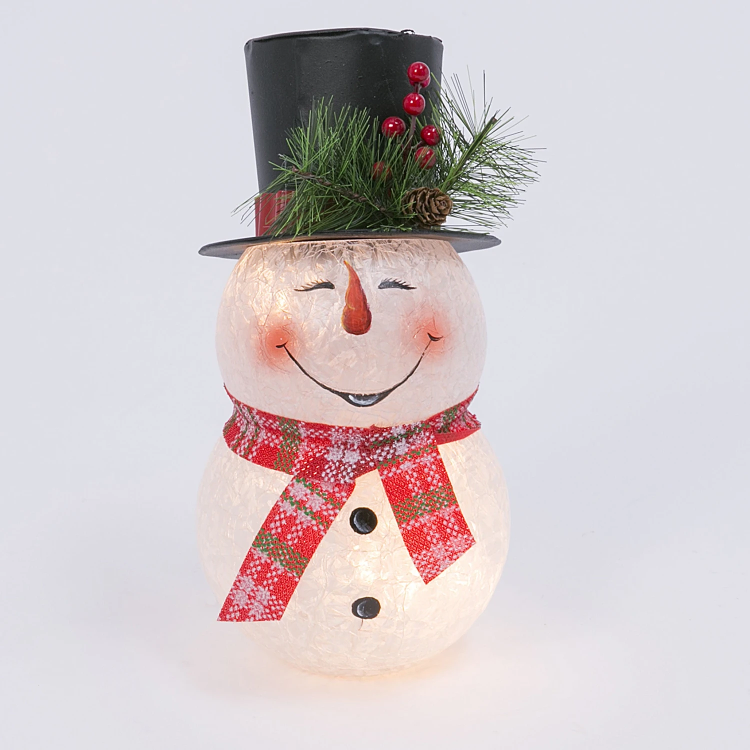 10" Electric Frosted Crackle Glass Smiling Snowman Lamp 2 10" Electric Frosted Crackle Glass Smiling Snowman Lamp - Image 2