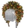 36" Battery-Operated Classic Spruce Mailbox Swag With Warm White Lights, Pine Cones And Berries