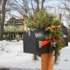36" Battery-Operated Classic Spruce Mailbox Swag With Warm White Lights, Pine Cones And Berries -Courtyard Home Furnishings Store 088615 c0874f53 8f6f 4358 a8dd 004187c4f41f