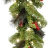 9' Classic Spruce Pre-Lit Garland With Frosted Tips, Berries And Pine Cones