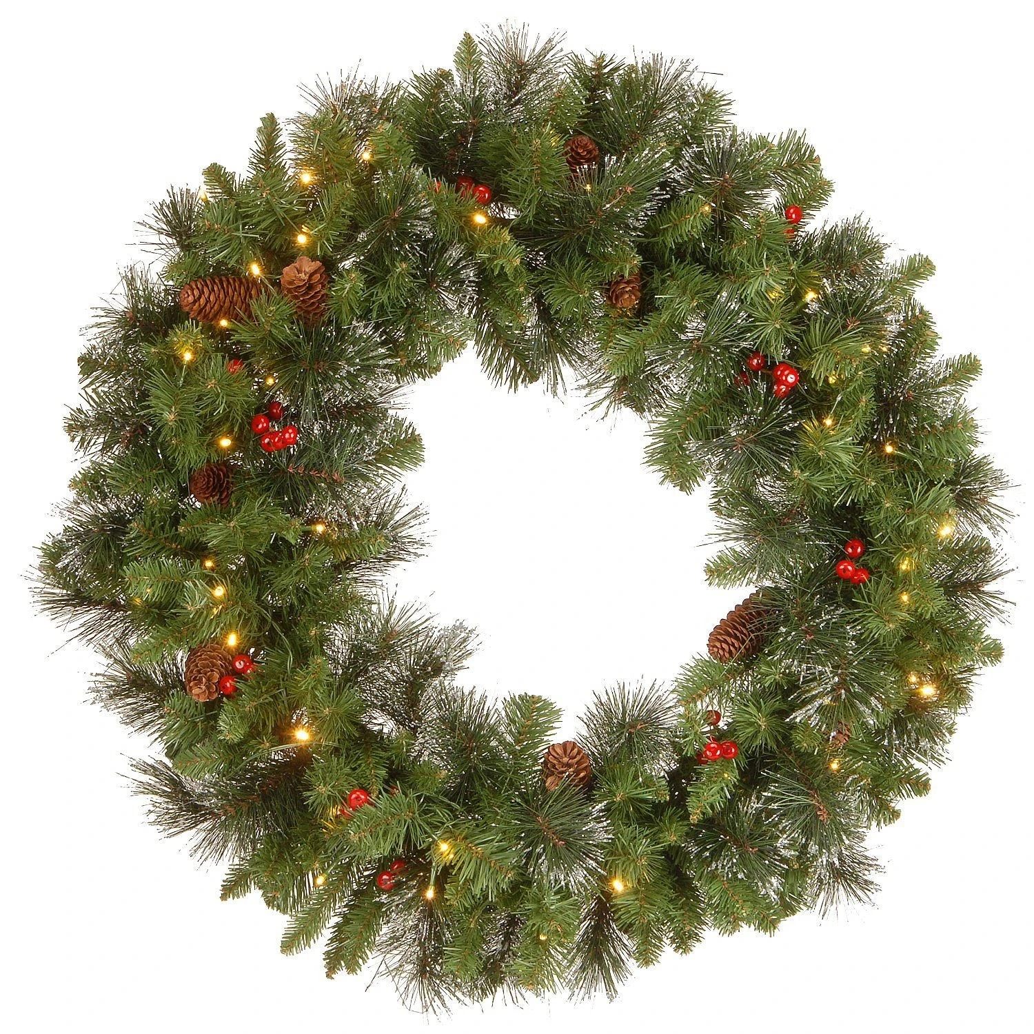 30" Frosted Pre-Lit Verona Wreath With Pine Cones And Berries 1 30" Frosted Pre-Lit Verona Wreath With Pine Cones And Berries