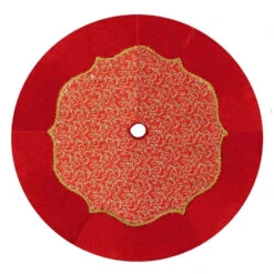 48" Red And Gold Luxe Embroidered Organza Christmas Tree Skirt