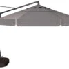 11' Octagon Cantilever Umbrella In A Black Frame With A Charcoal Canopy With Base