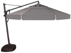 11' Octagon Cantilever Umbrella In A Black Frame With A Charcoal Canopy With Base