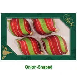 Pack Of 4 Red Velvet/Lime Green Candy Glitter Tree Ornaments -Courtyard Home Furnishings Store 089854 3