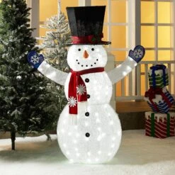 74" White LED Lighted Fluffy Glitter Snowman Outdoor Christmas Decoration -Courtyard Home Furnishings Store 090014 3