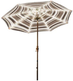 13' Starlux Collar Tilt Market Umbrella In A Bronze Frame With A Sahara Stripe Canopy