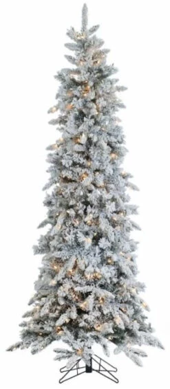 7.5' Pre-Lit Narrow Snowy Vermont Flocked Pencil Pine Tree