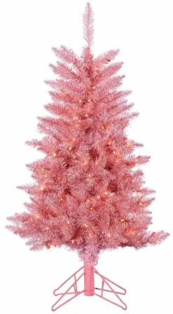 Pink Tahoe Tinsel Pre-Lit Pine Trees With Stand