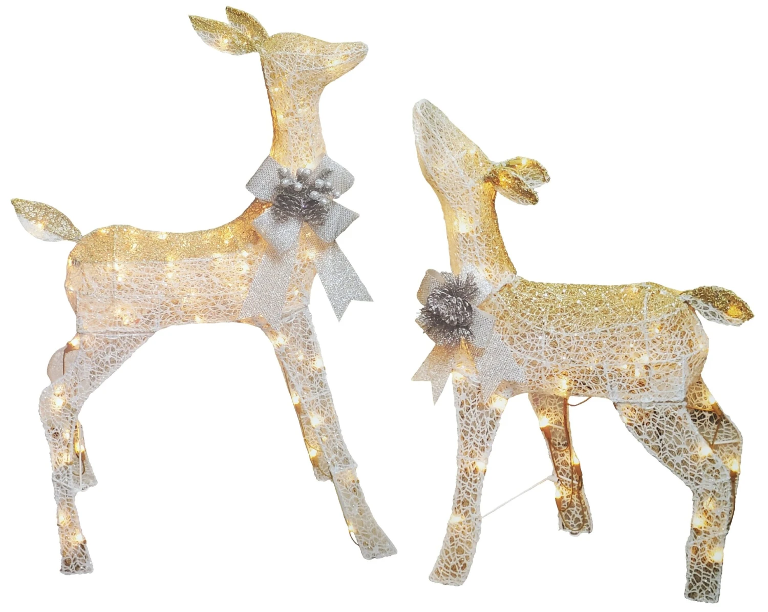 Set Of 2 Lighted White Reindeer Sculptures (Doe & Fawn) 1 Set Of 2 Lighted White Reindeer Sculptures (Doe & Fawn)