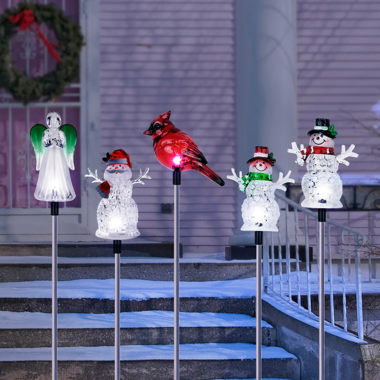 Solar-Powered LED Winter Icon Acrylic Garden Stakes 1 Solar-Powered LED Winter Icon Acrylic Garden Stakes