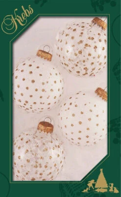 Set Of 4 Gold Glitter Polka Dot Glass Ornaments