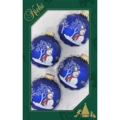 Set Of 4 Royal Glass Bell Ringer Snowman Ornaments -Courtyard Home Furnishings Store 147194