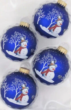 Set Of 4 Royal Glass Bell Ringer Snowman Ornaments