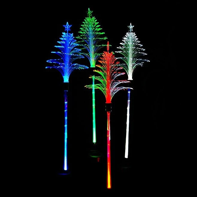 Solar Powered Fiber Optic LED Christmas Tree Garden Stakes 1 Solar Powered Fiber Optic LED Christmas Tree Garden Stakes