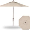 9' Auto Tilt Market Bronze Frame Champagne Canopy Umbrella Thin Pole