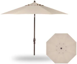 9' Auto Tilt Market Bronze Frame Champagne Canopy Umbrella Thin Pole