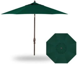 9' Auto Tilt Market Bronze Frame Forest Green Canopy Umbrella Thin Pole