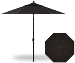 9' Auto Tilt Market Black Frame Black Canopy Umbrella Thin Pole