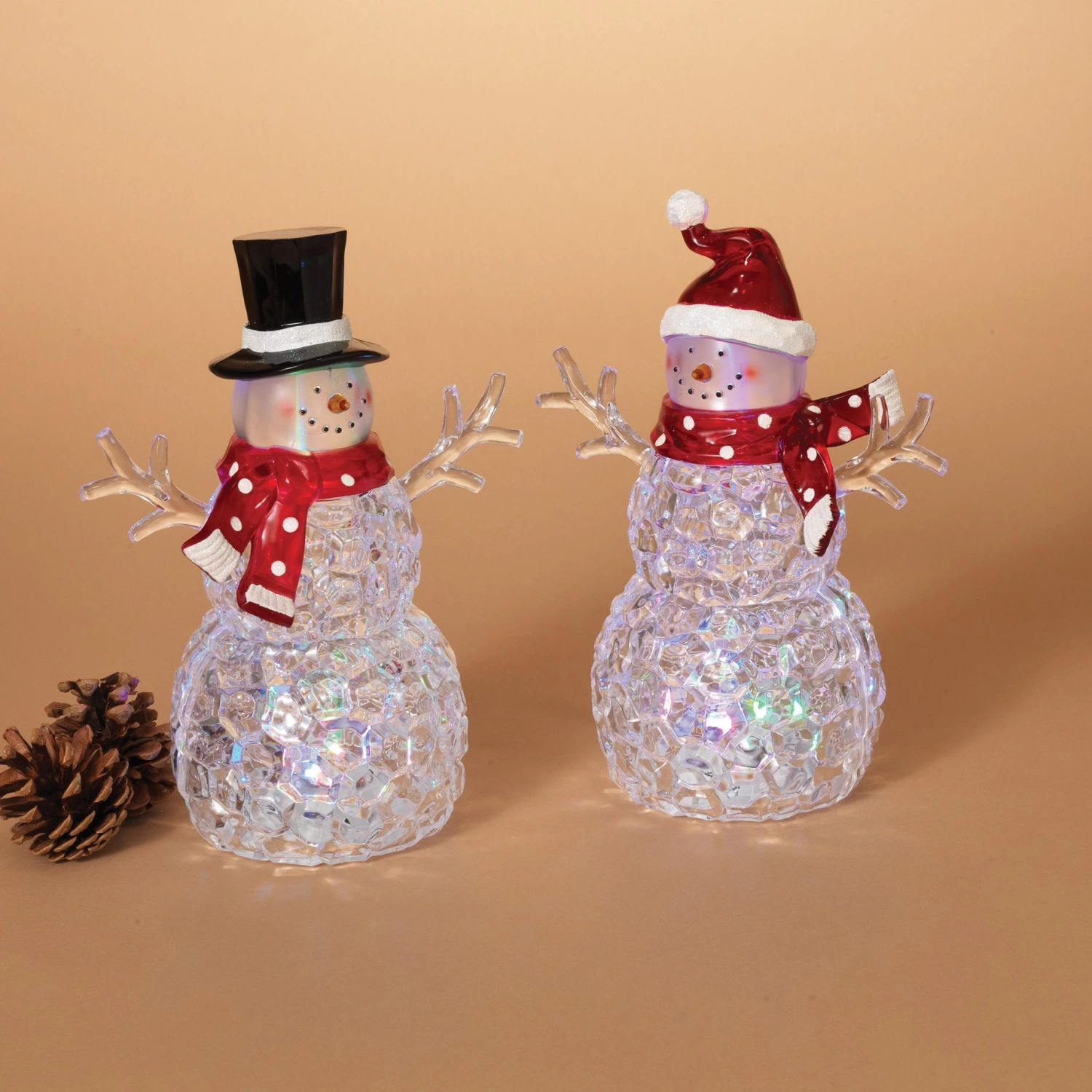 9" Battery-Operated Light Up Acrylic Snowman Figurines 2 9" Battery-Operated Light Up Acrylic Snowman Figurines - Image 2