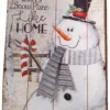 18.9" Wood Holiday Snowman With Metal Accent Wall Hanging