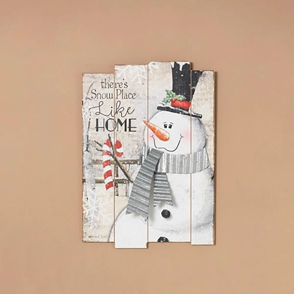 18.9" Wood Holiday Snowman With Metal Accent Wall Hanging 2 18.9" Wood Holiday Snowman With Metal Accent Wall Hanging - Image 2