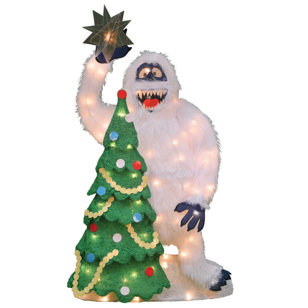32" Lighted Soft Tinsel Bumble And Christmas Tree Sculpture 1 32" Lighted Soft Tinsel Bumble And Christmas Tree Sculpture