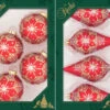 Set Of 4 Red And Gold Snowflake Ornaments