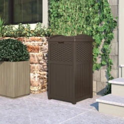 Suncast 30 Gallon Resin Wicker Outdoor Trash Hideaway® Container