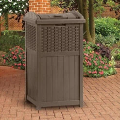 Suncast 30 Gallon Resin Wicker Outdoor Trash Hideaway® Container 7 Suncast 30 Gallon Resin Wicker Outdoor Trash Hideaway® Container -Courtyard Home Furnishings Store 268448 4