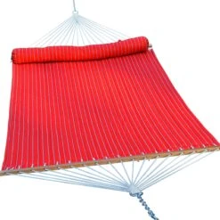 13' Quilted Red Stripe Hammock Bed With Bolster Pillow