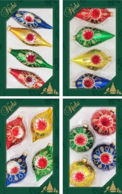 Candy Apple Red, Emerald Green, Aztec Gold And Classic Blue Glass Ornaments