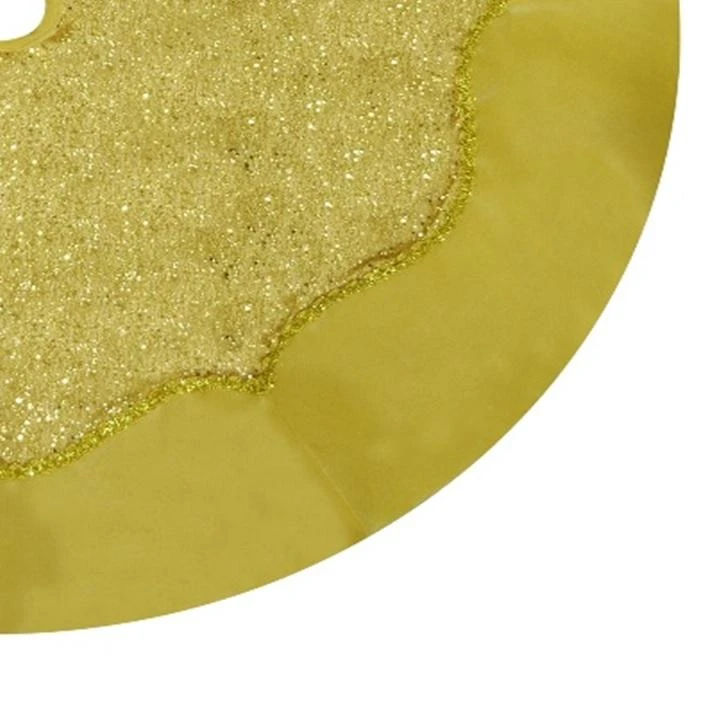 48" Glittery Gold Satin Christmas Tree Skirt With Sequins And Velvet Border 1 48" Glittery Gold Satin Christmas Tree Skirt With Sequins And Velvet Border