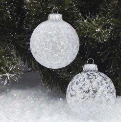 Set Of 4 Frosted Lace And Sparkle Glass Ornaments
