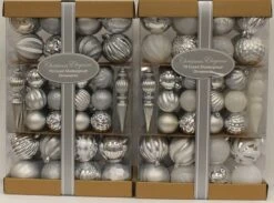 74-Pack Of Textured Christmas Ornaments (Silver/White)