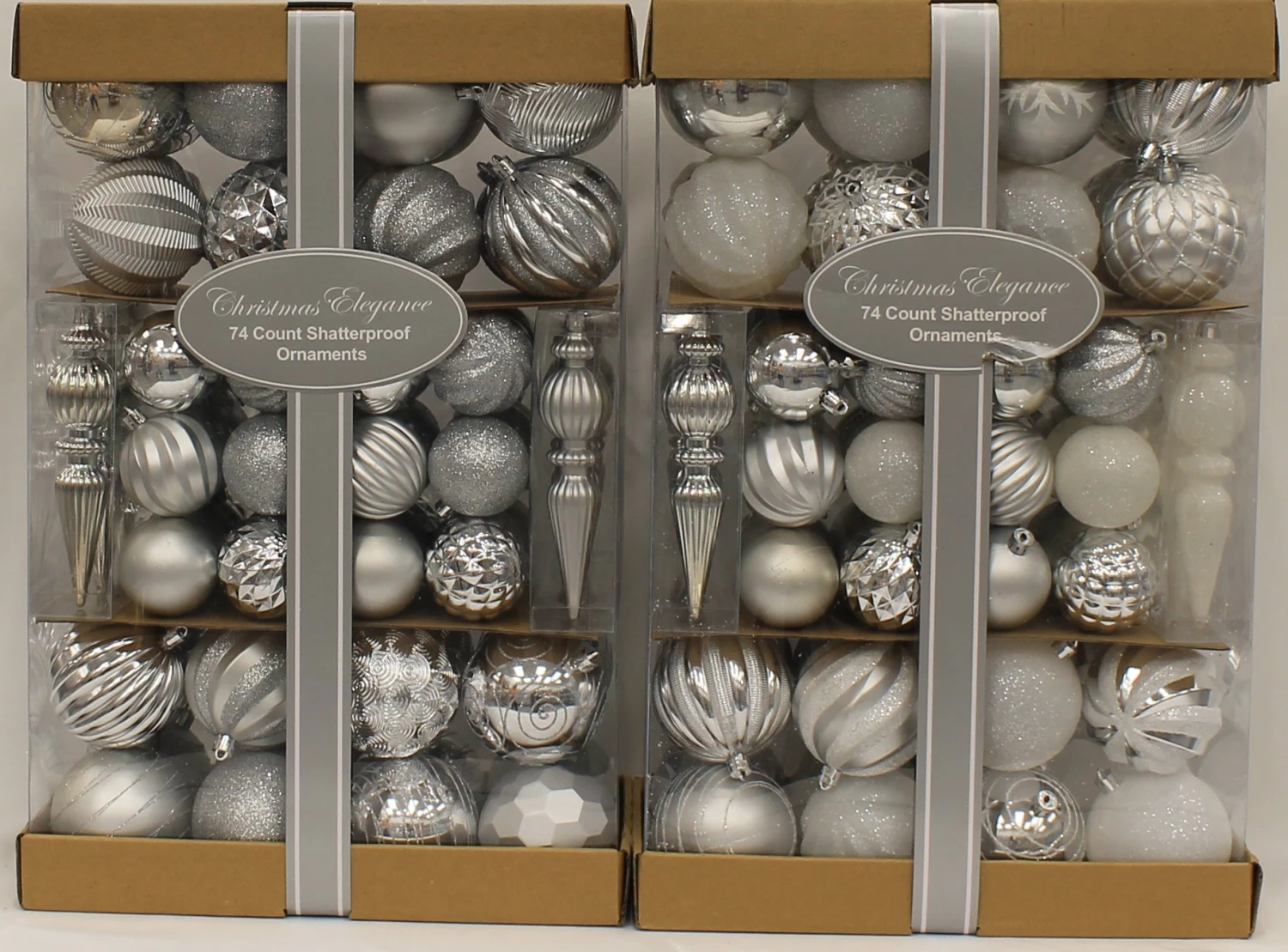 74-Pack Of Textured Christmas Ornaments (Silver/White) 1 74-Pack Of Textured Christmas Ornaments (Silver/White)