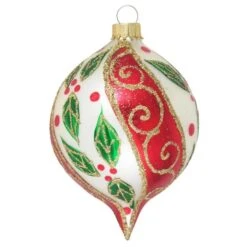 Set Of 4 Chiffon Red Stripe, Green Holly Leaves And Gold Glitter Glass Christmas Ornaments 17 Set Of 4 Chiffon Red Stripe, Green Holly Leaves And Gold Glitter Glass Christmas Ornaments -Courtyard Home Furnishings Store 497768a2268678a88b9a8af15d3df63e